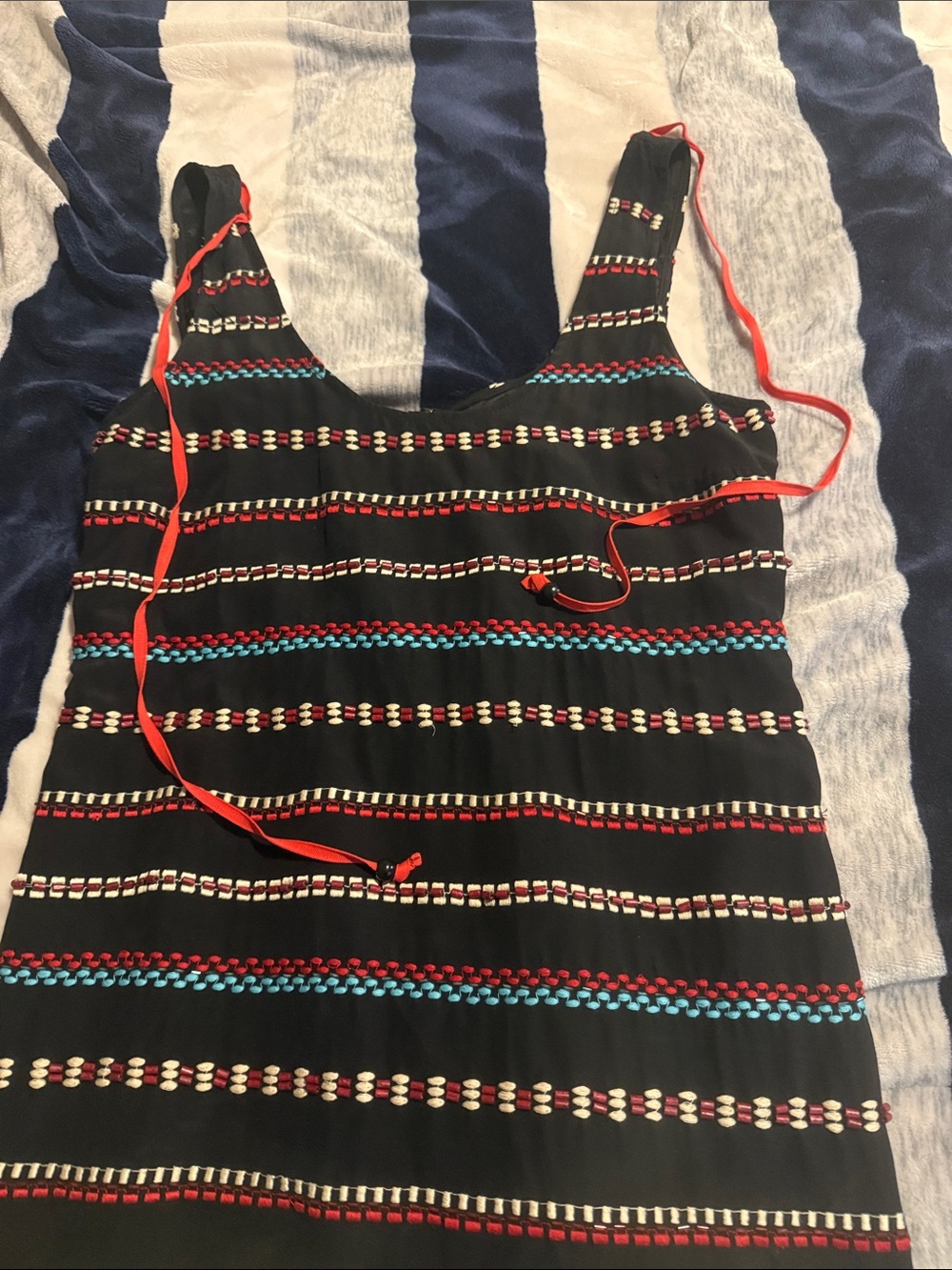 Sleeveless Black Midi Dress with Colorful Stripes
